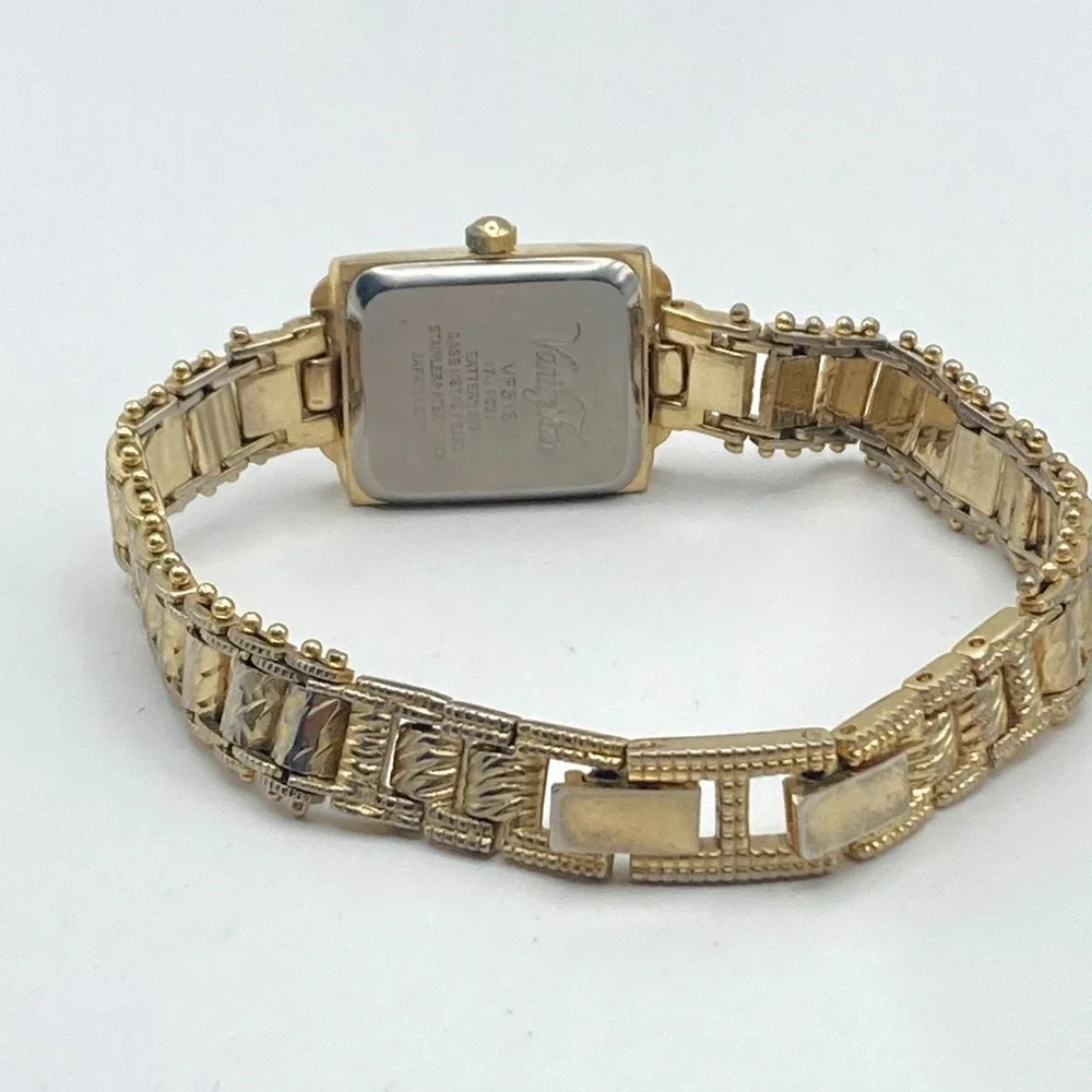 Vintage Vanity Fair Women's Watch 18mm Gold Tone Ornate Tank New Battery 6.75